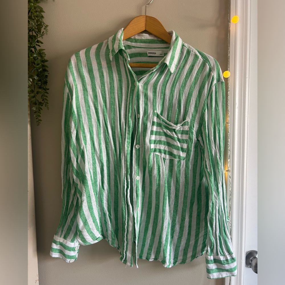 Green and White Striped Shirt